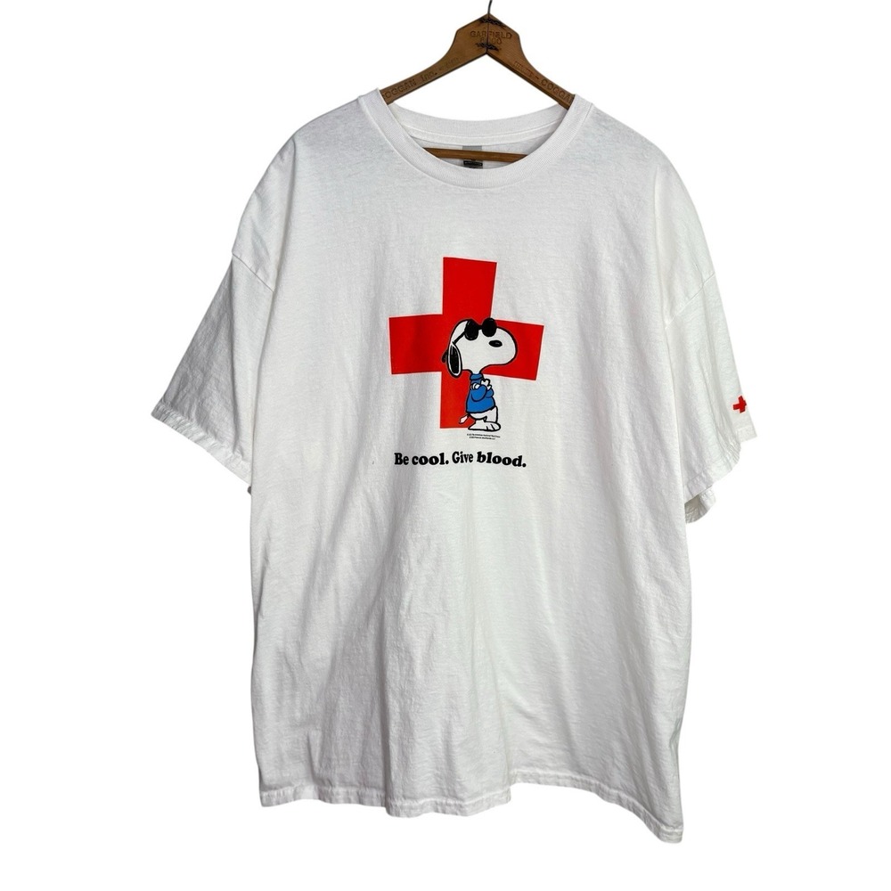 Snoopy Peanuts American Red Cross Men's T-shirt 2XL White Be Cool Give Blood